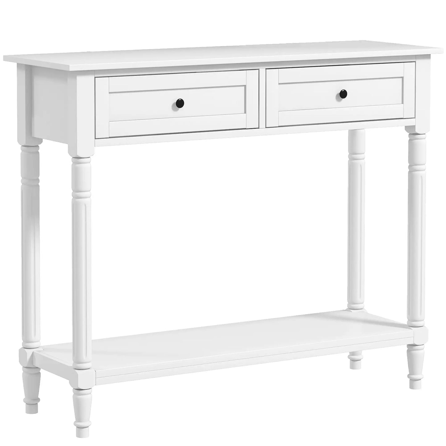 36" Console Table with Classic Turned Legs and Storage, White