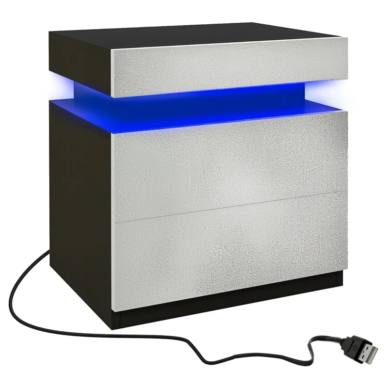 LED Nightstand with Remote Control and 2 Drawers, Cement Gray