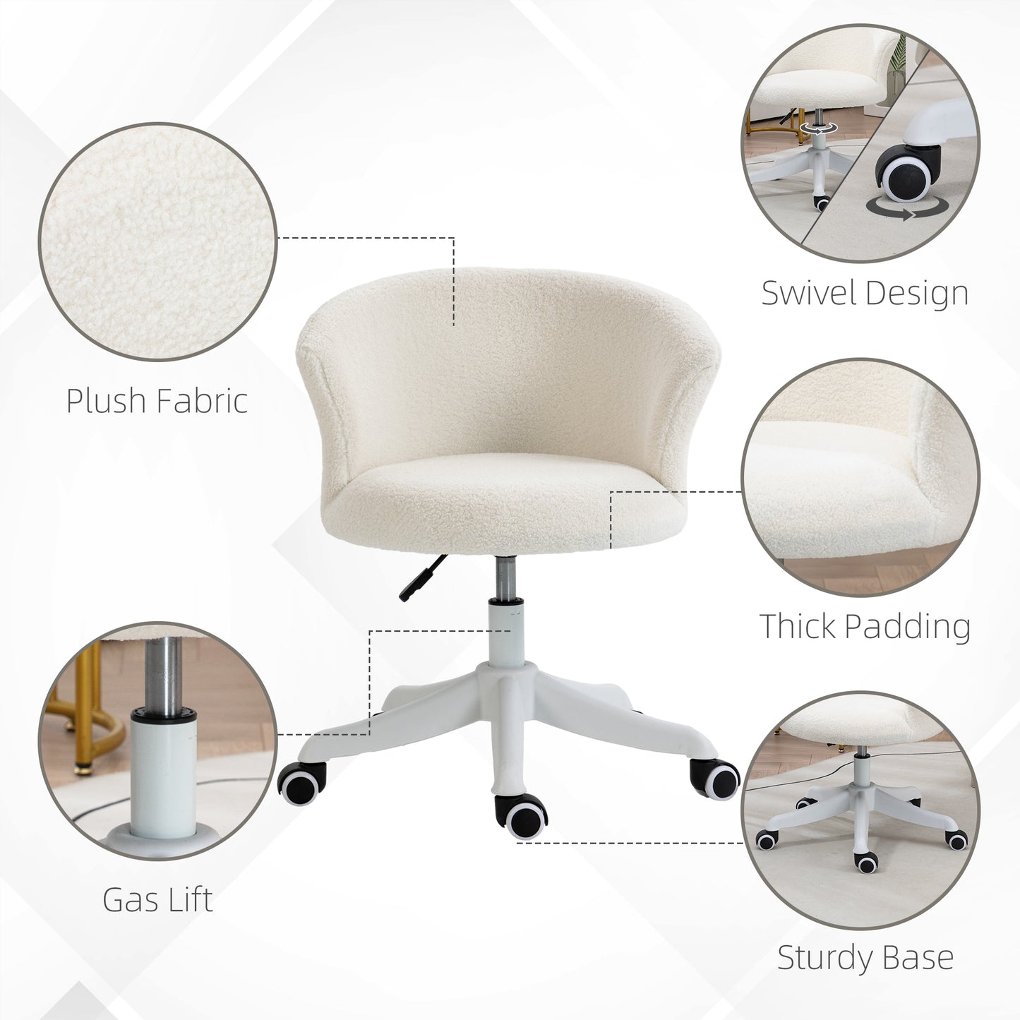 Fluffy Armless Office Chair with Adjustable Height - White