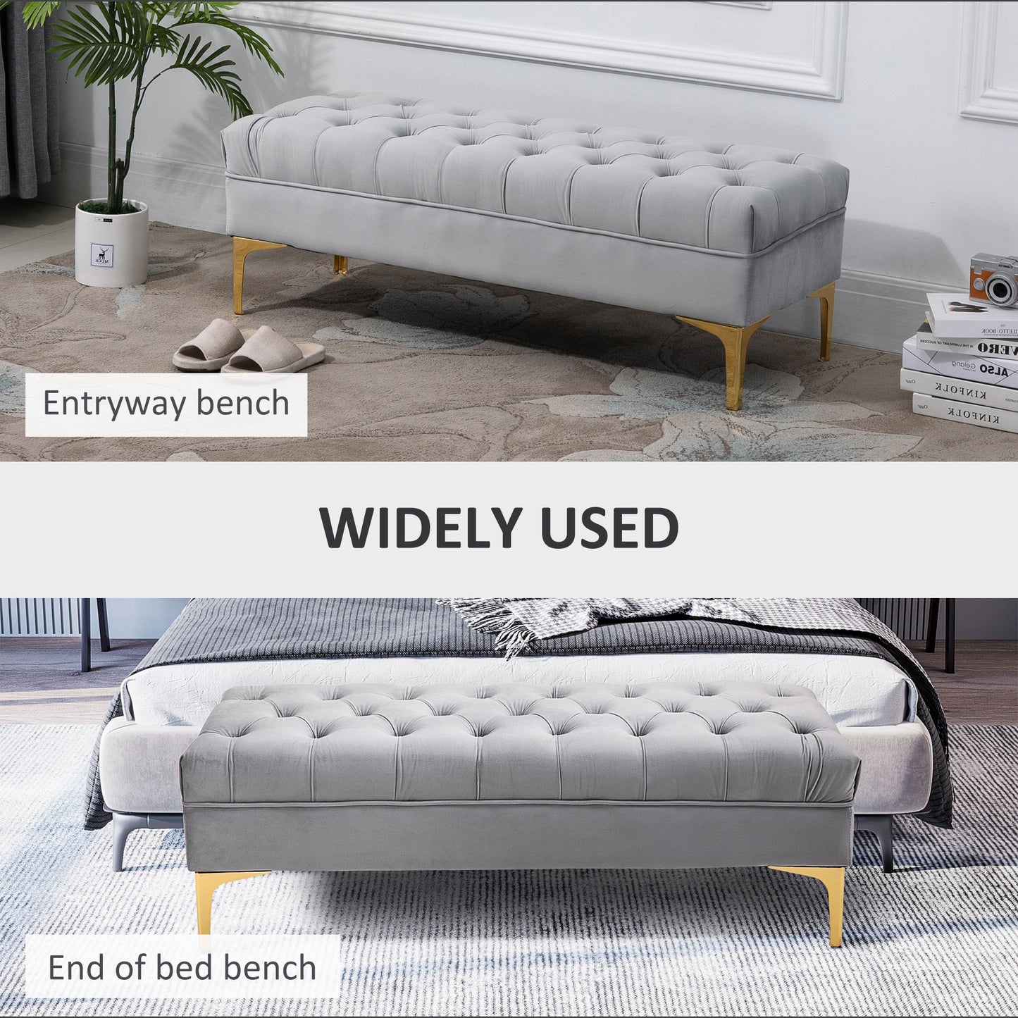 Button-Tufted Bench – Soft Upholstered Seat with Nailhead Trim