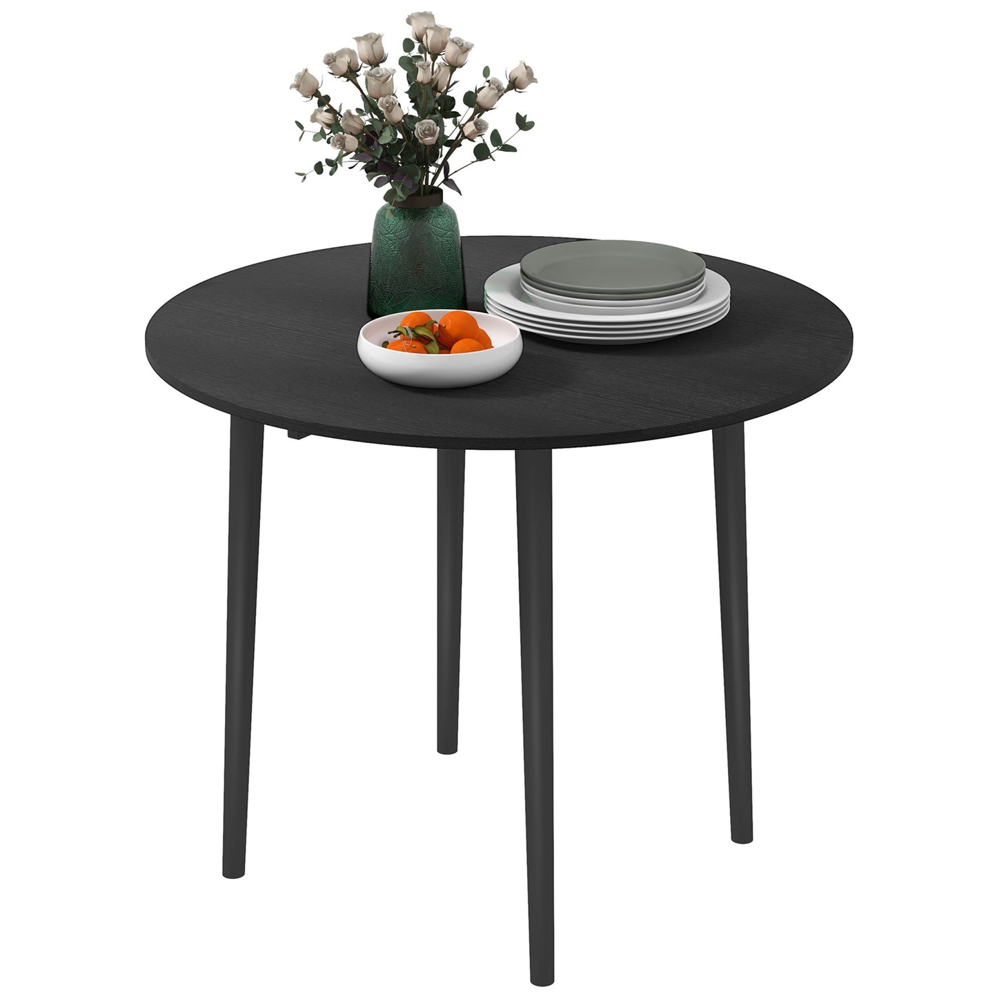Black Round Folding Dining Table with Drop Leaf