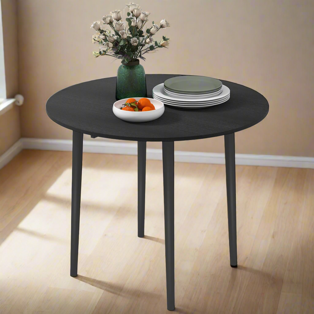 Black Round Folding Dining Table with Drop Leaf