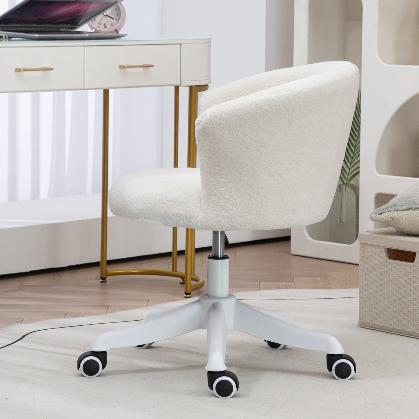 Fluffy Armless Office Chair with Adjustable Height - White