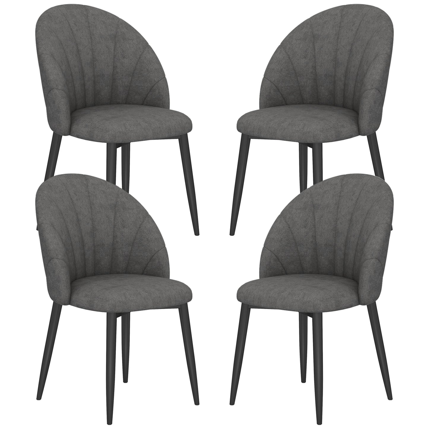 Upholstered Dining Chairs with Shell Backrest and Metal Legs, Dark Grey (Set of 4)