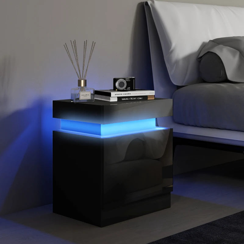 LED Nightstand with Remote Control and 2 Drawers, Black
