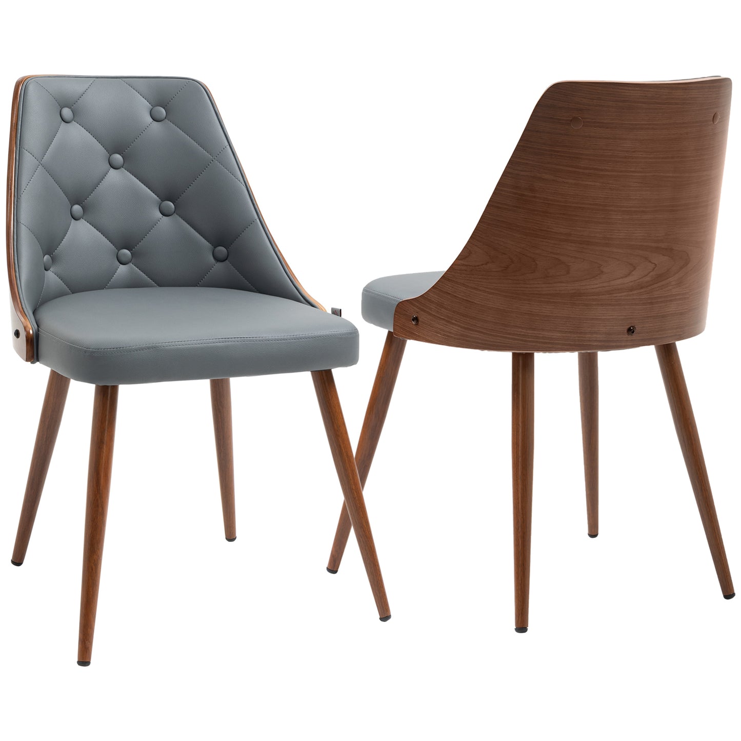 Modern PU Leather Dining Chairs with Steel Legs - Grey (Set of 2)