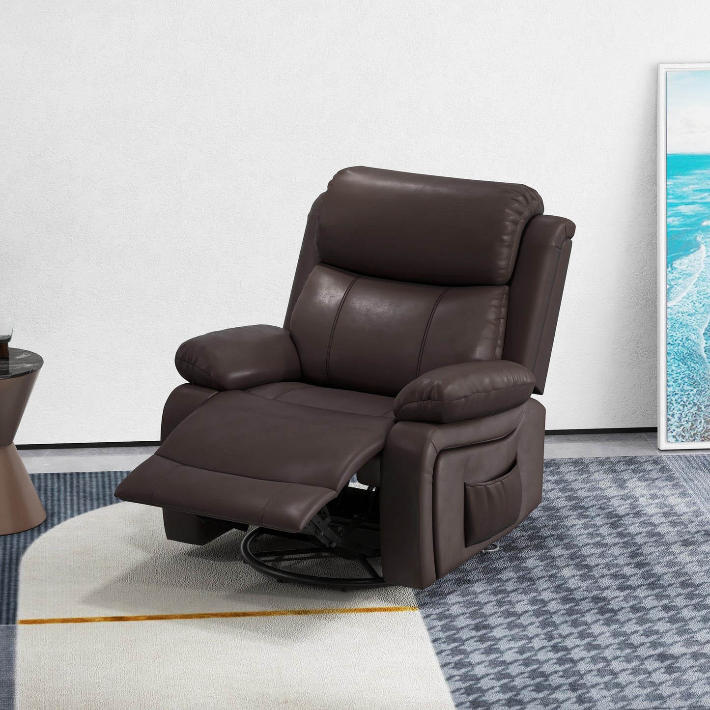 PU Leather Massage Recliner Chair with Swivel Base, Brown