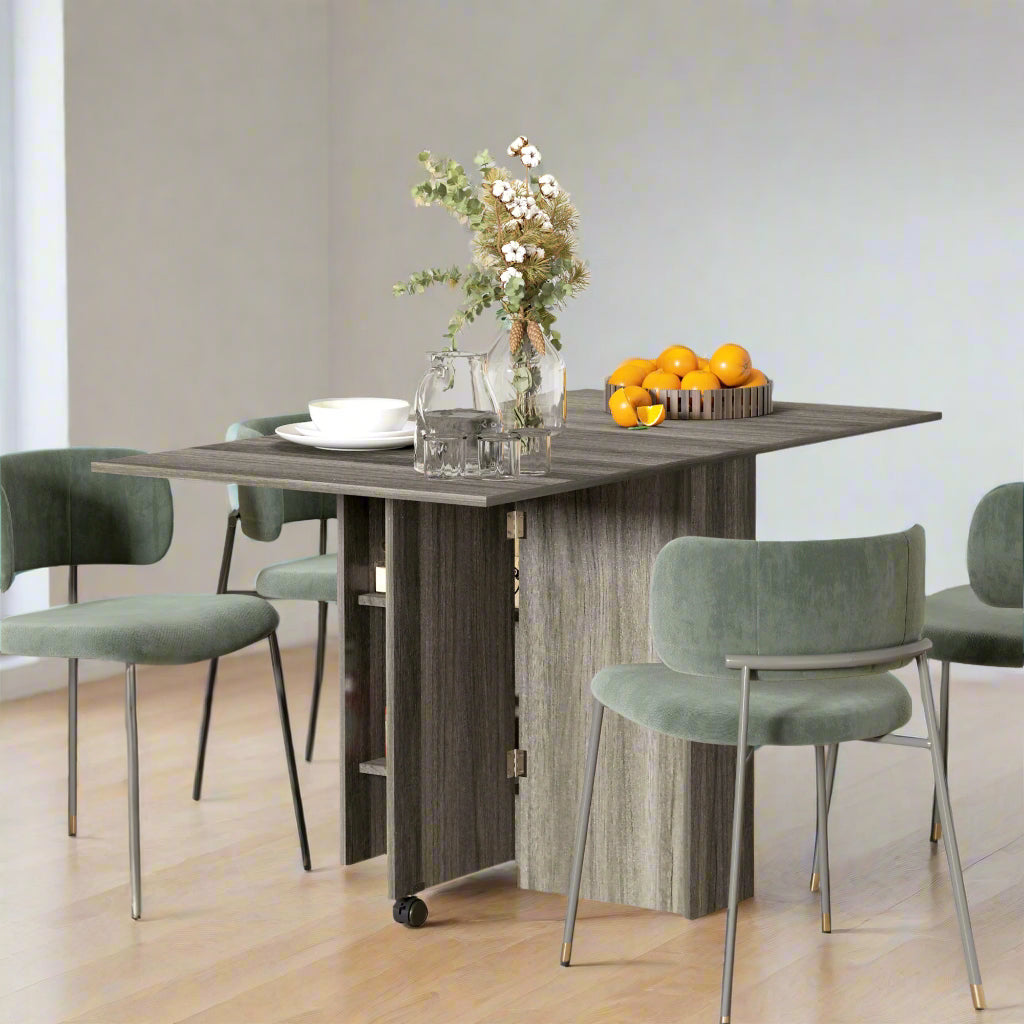 Grey Wood Grain Extendable Dining Table with Shelves