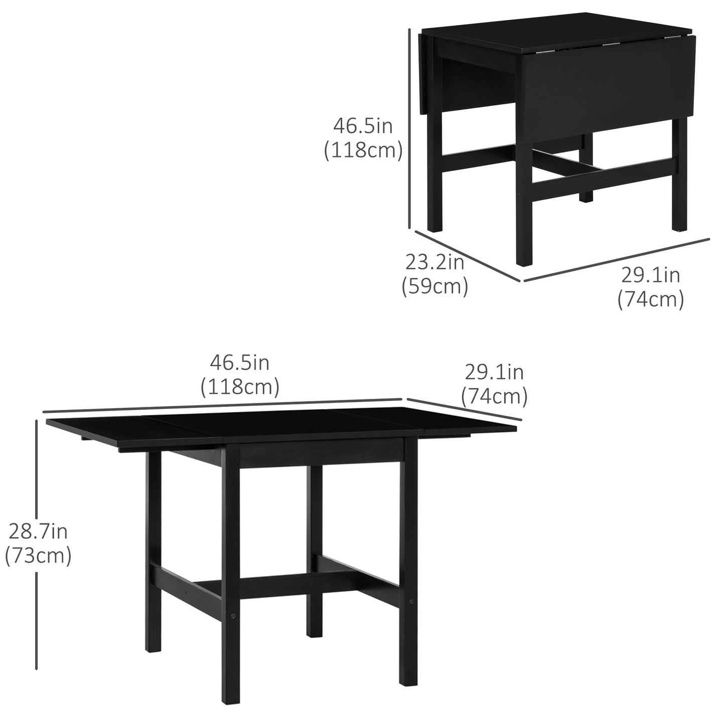 Solid Wood Drop Leaf Dining Table - Black