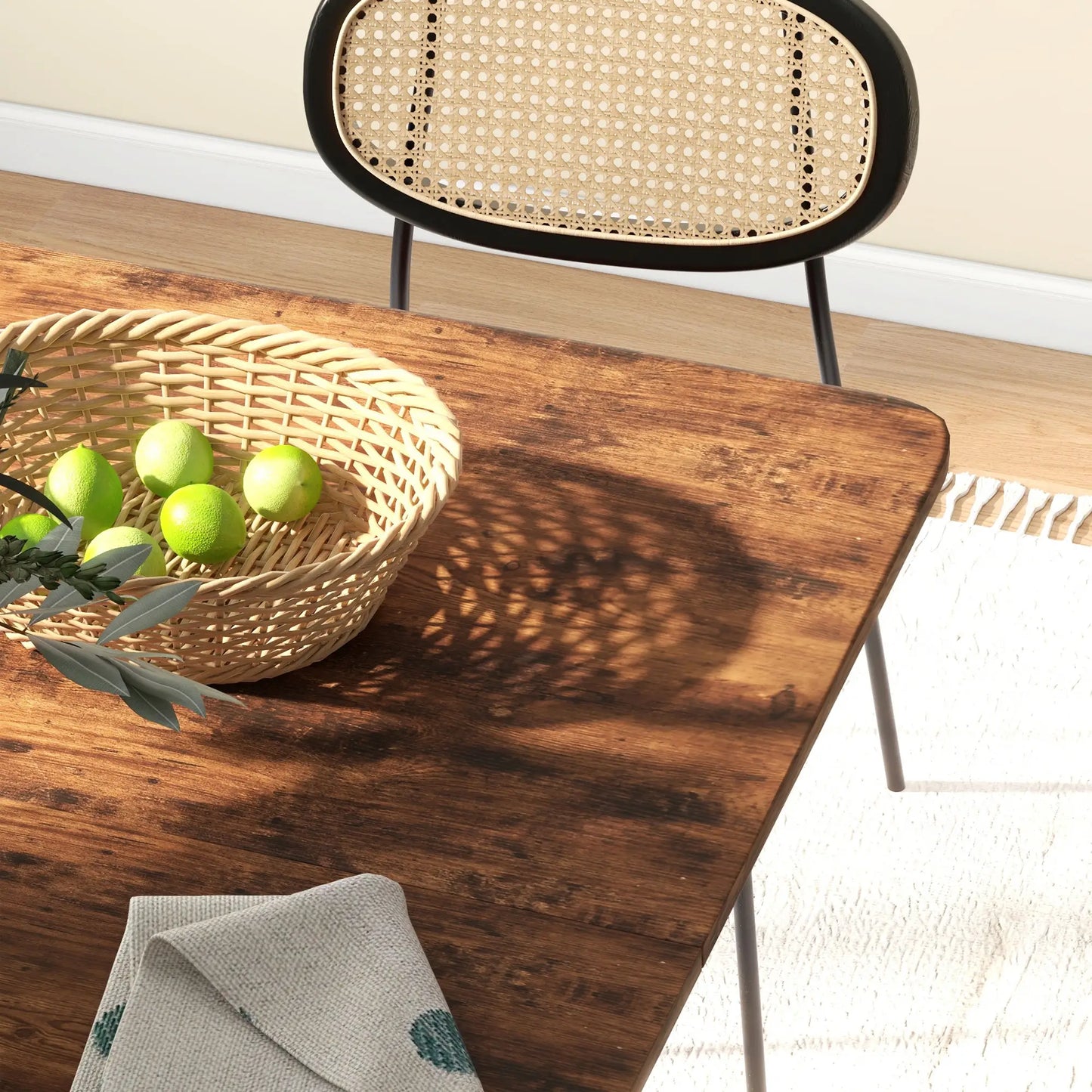 Folding Dining Table with Storage Shelf and 6 Wheels - Rustic Brown