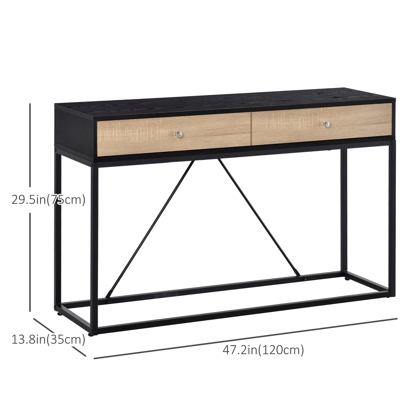 47" Industrial Console Table with Steel Frame and 2 Storage Drawers, Black