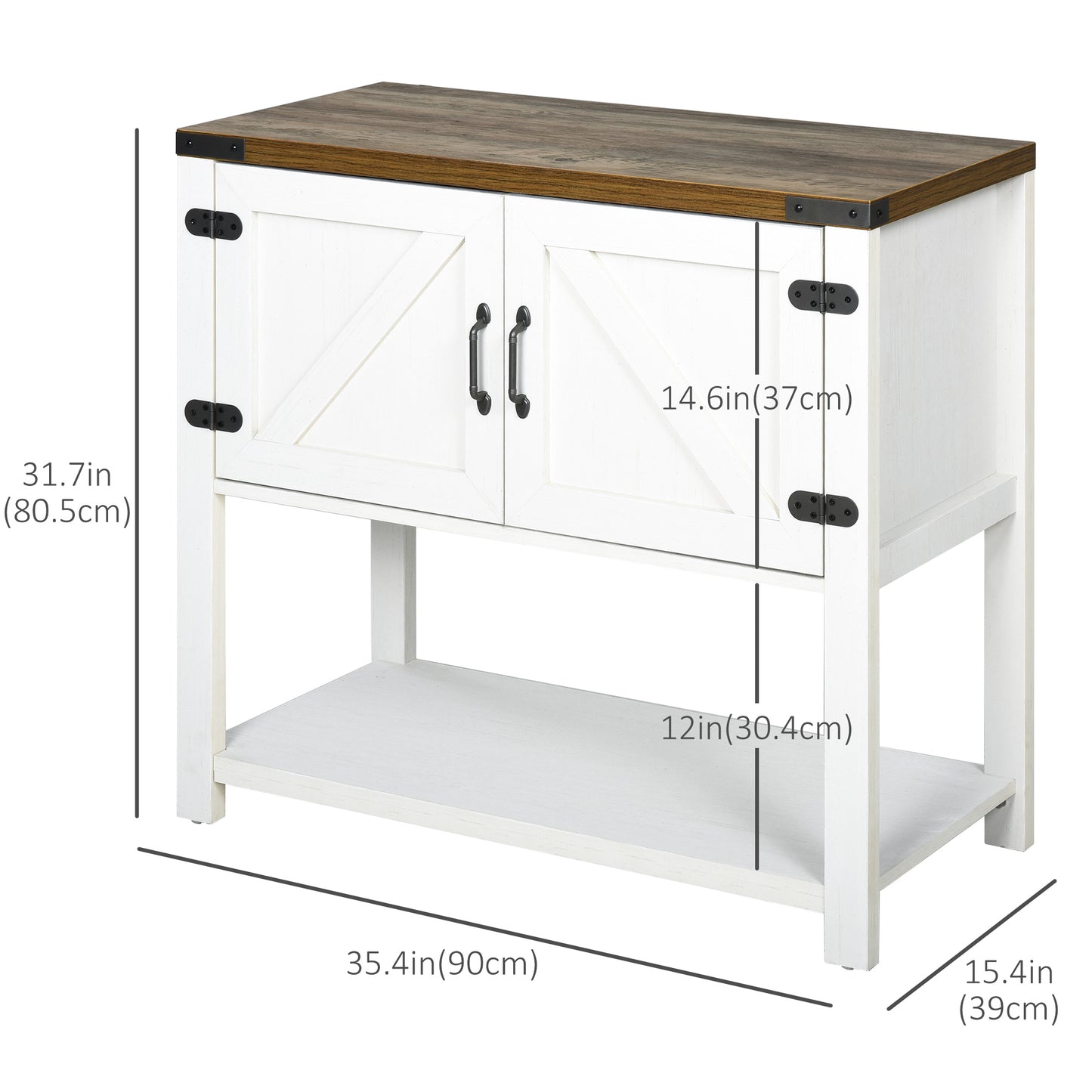 35" Farmhouse Storage Cabinet with Barn Doors and Bottom Shelf, White