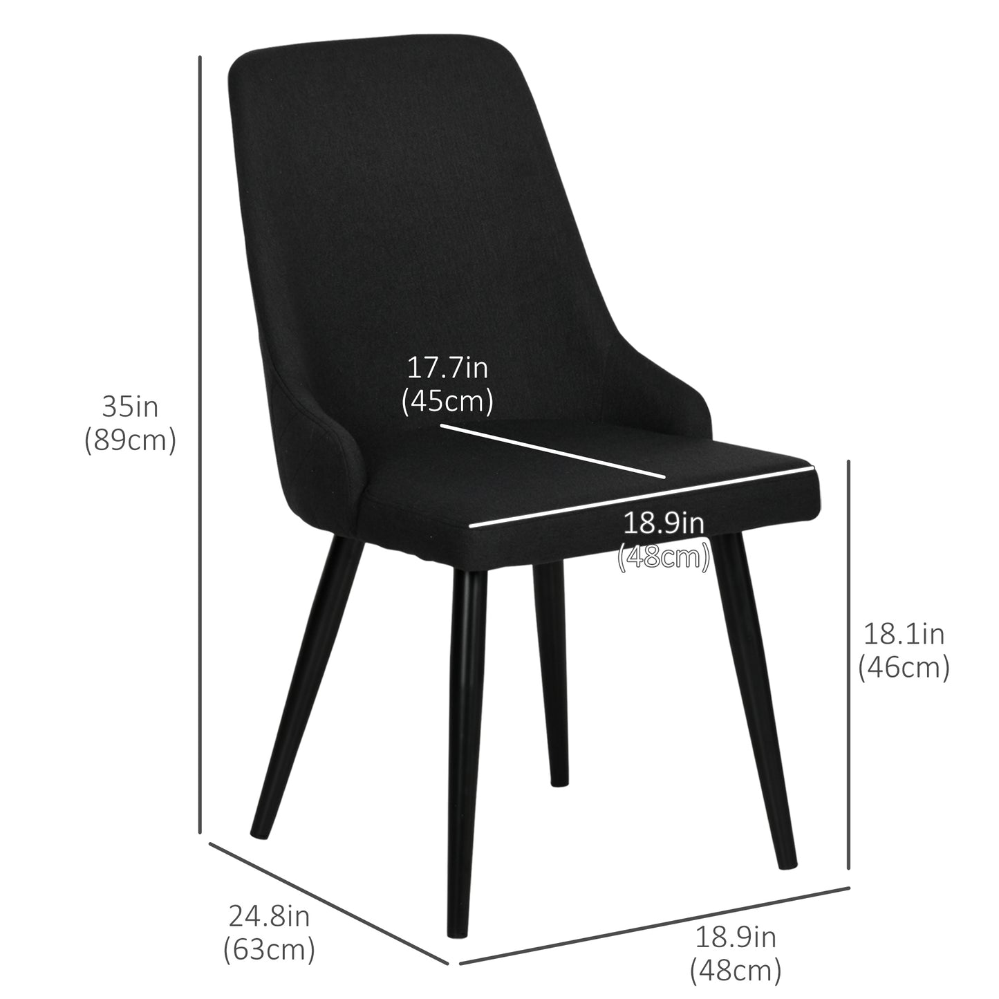 Modern Fabric Dining Chairs with Diamond Tufting - Black (Set of 2)