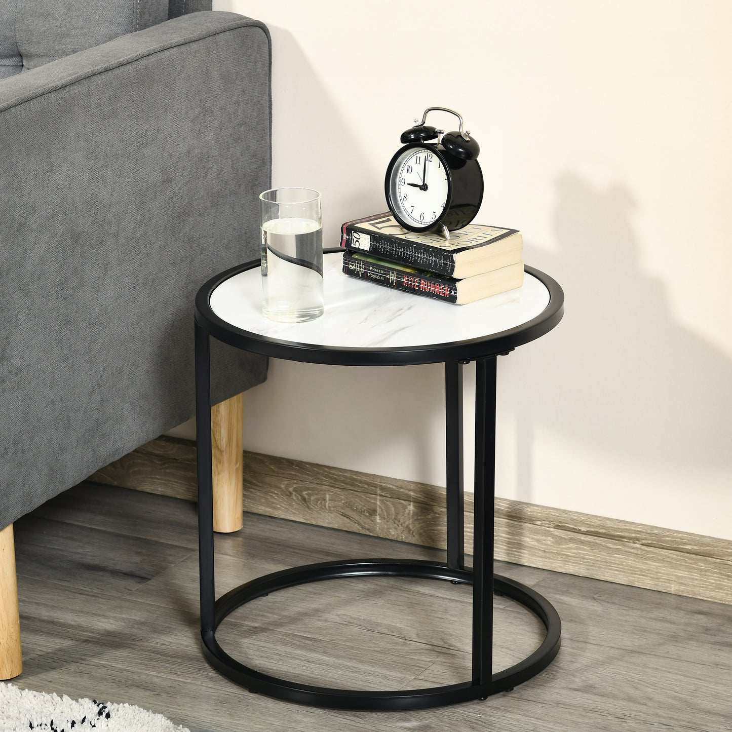 White Round Nesting Coffee Tables with Faux Marble Top