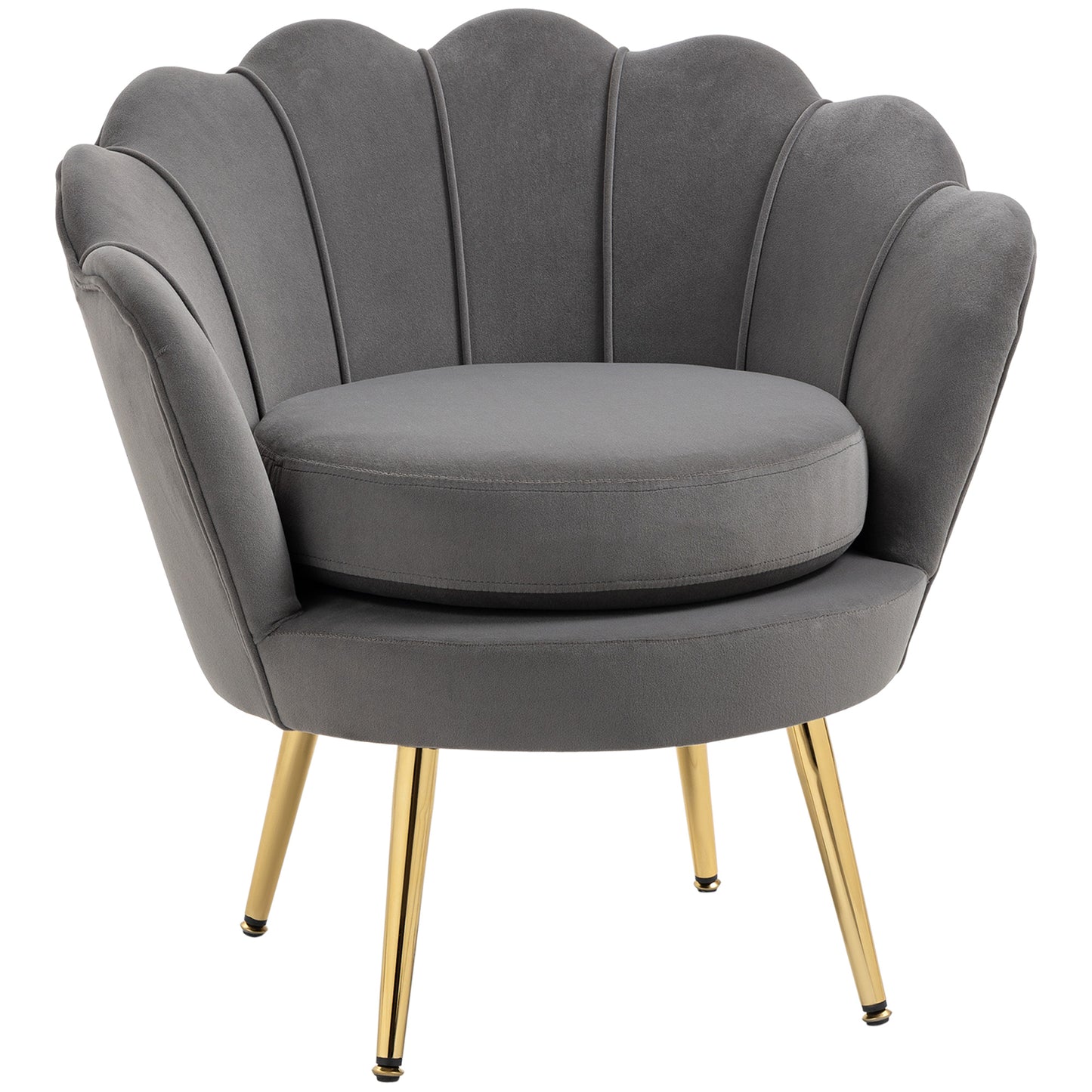 Modern Velvet Accent Chair with Lotus Backrest and Gold Legs, Grey