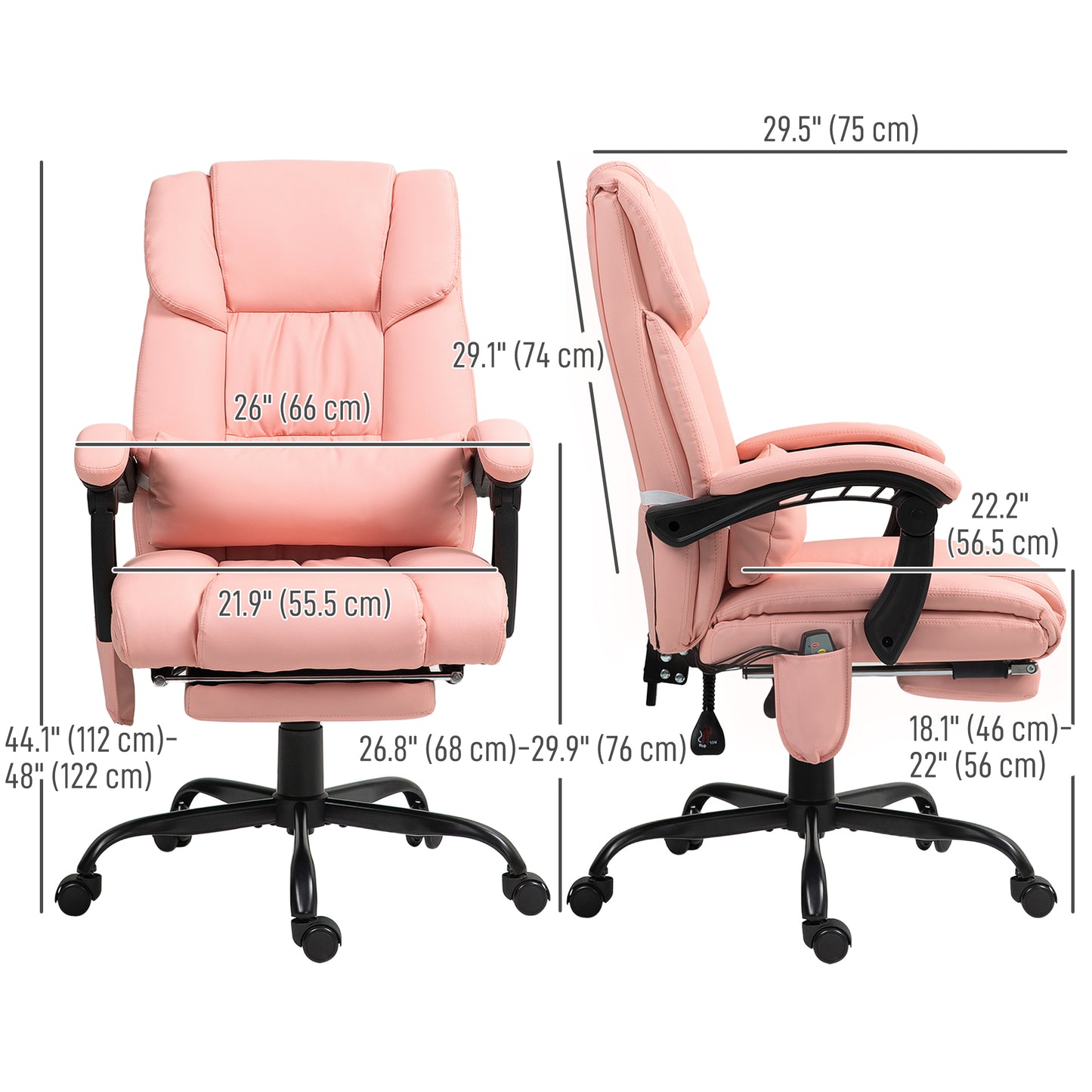 6-Point Massage Office Chair with Adjustable Height and Retractable Footrest, Pink