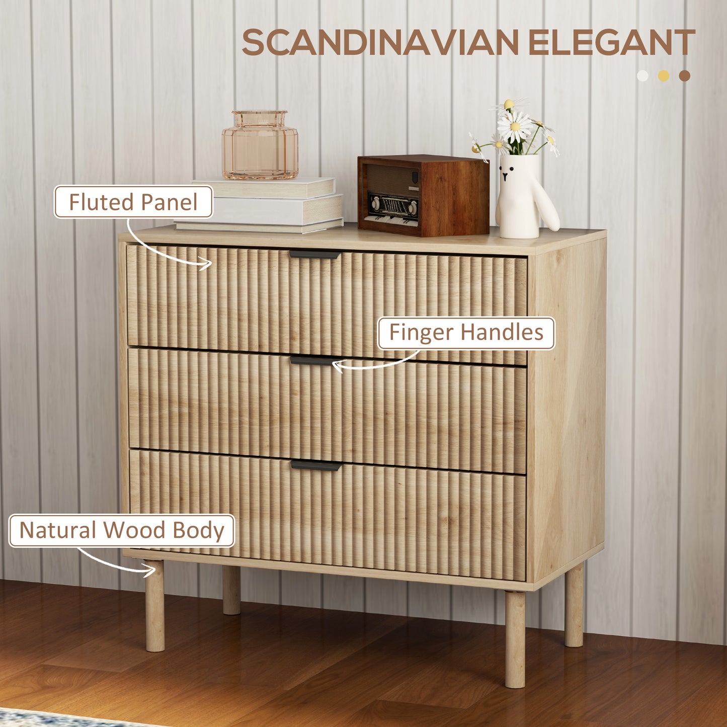 3-Drawer Dresser with Fluted Panels
