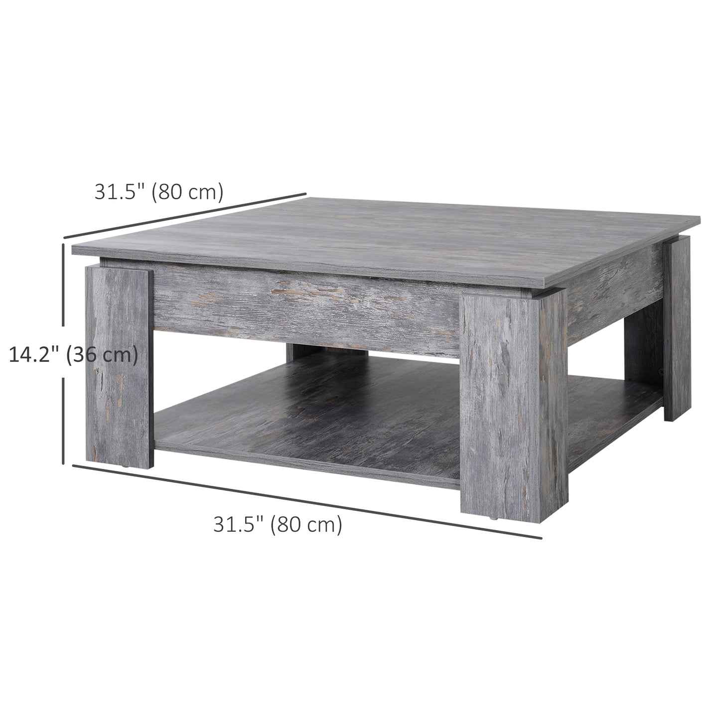 Modern Square Coffee Table with Storage Shelf - Grey