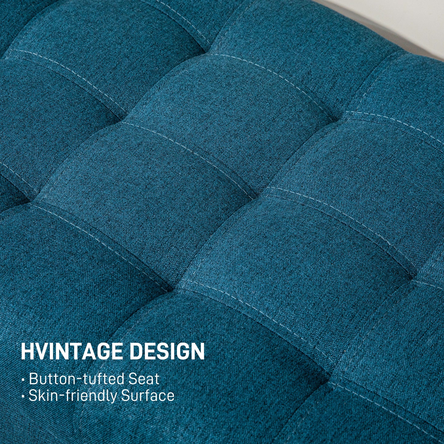 Linen Fabric Storage Bench with Button Tufted Design, Blue