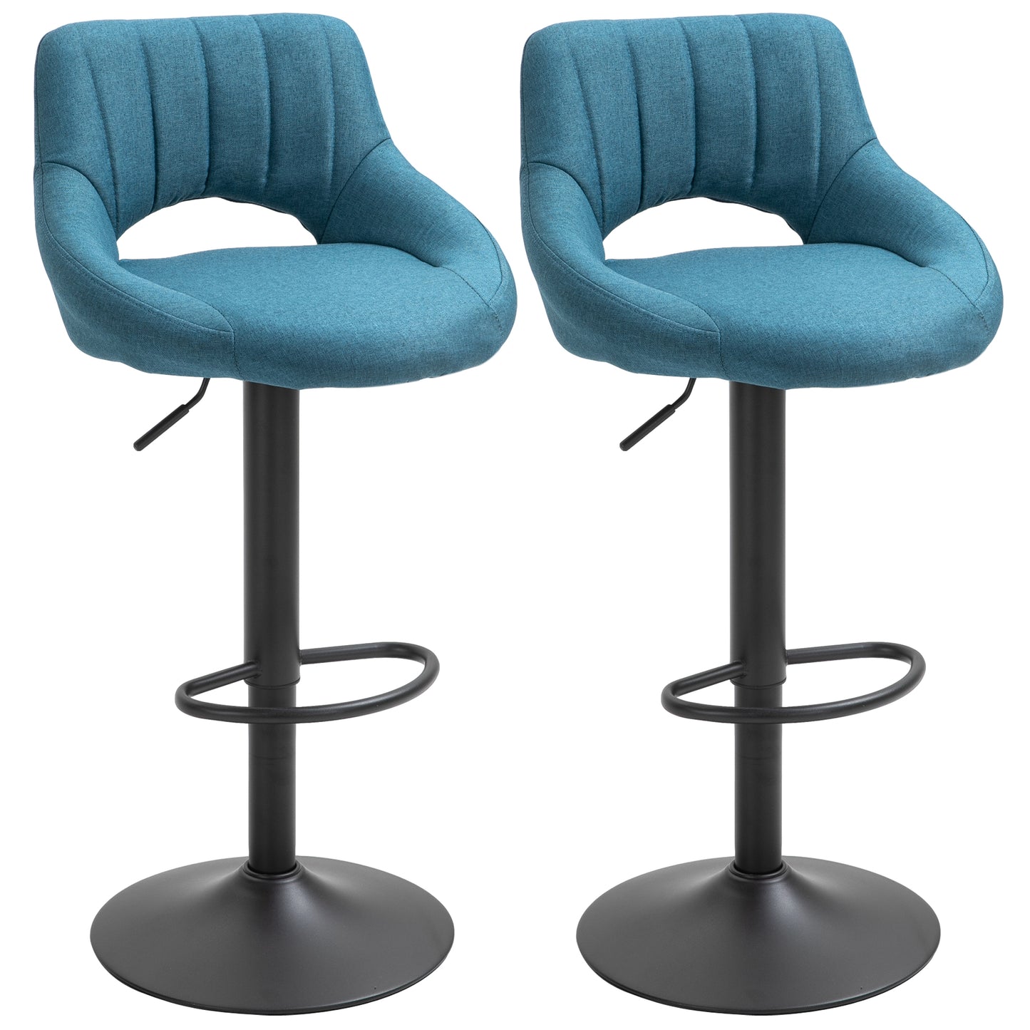 Adjustable Height Swivel Bar Stools with Linen Upholstery, Blue (Set of 2)