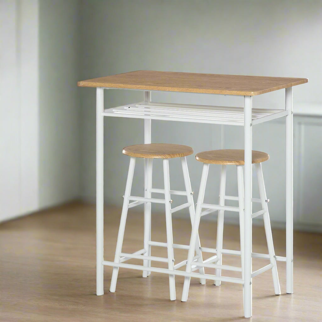 3-Piece Counter Height Dining Set with Storage - White Oak