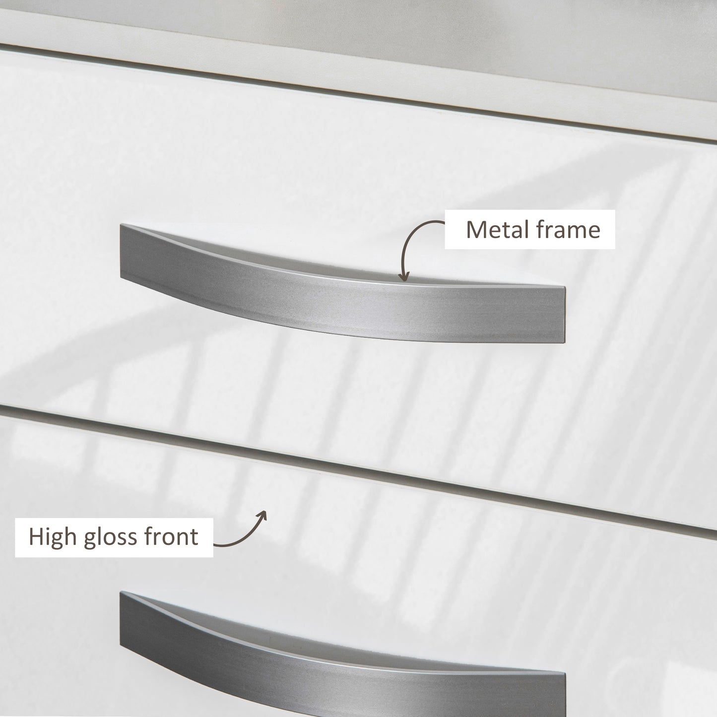 Modern High Gloss Nightstands with 3 Drawers, White (Set of 2)