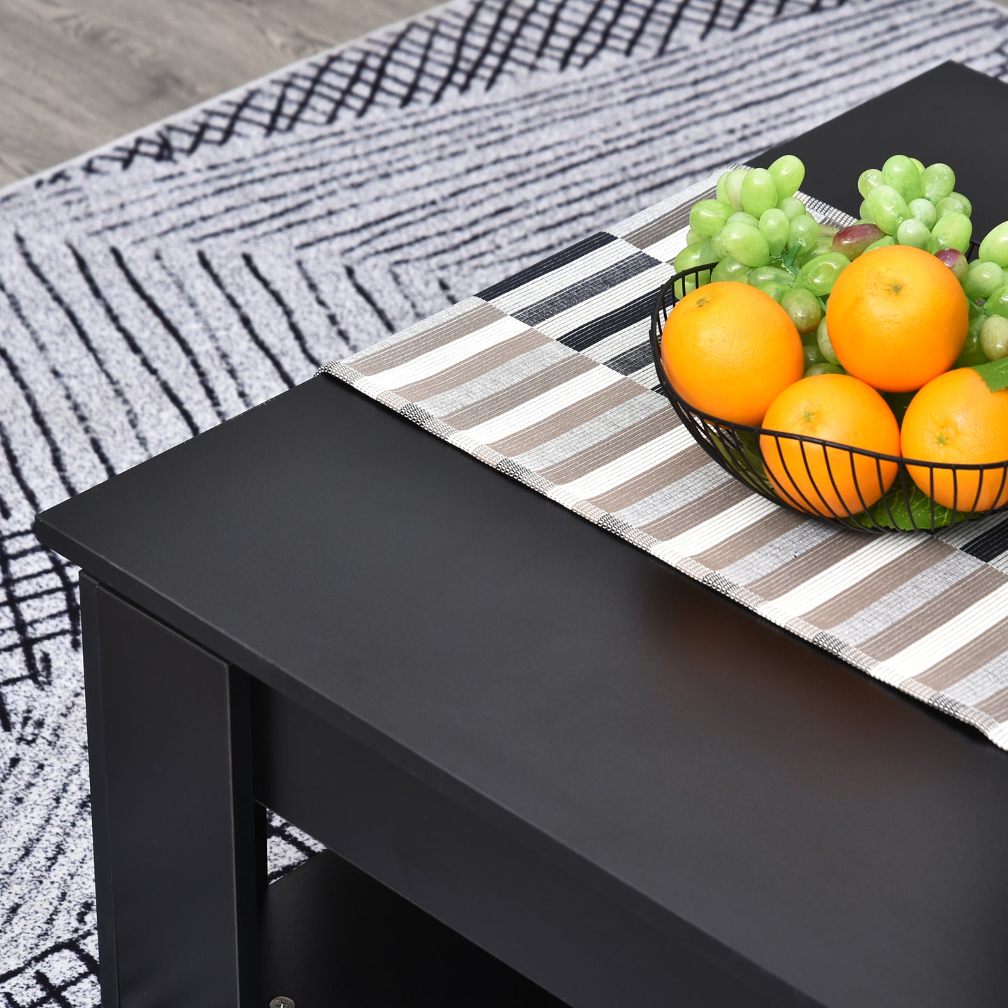 Modern Square Coffee Table with Storage Shelf - Black