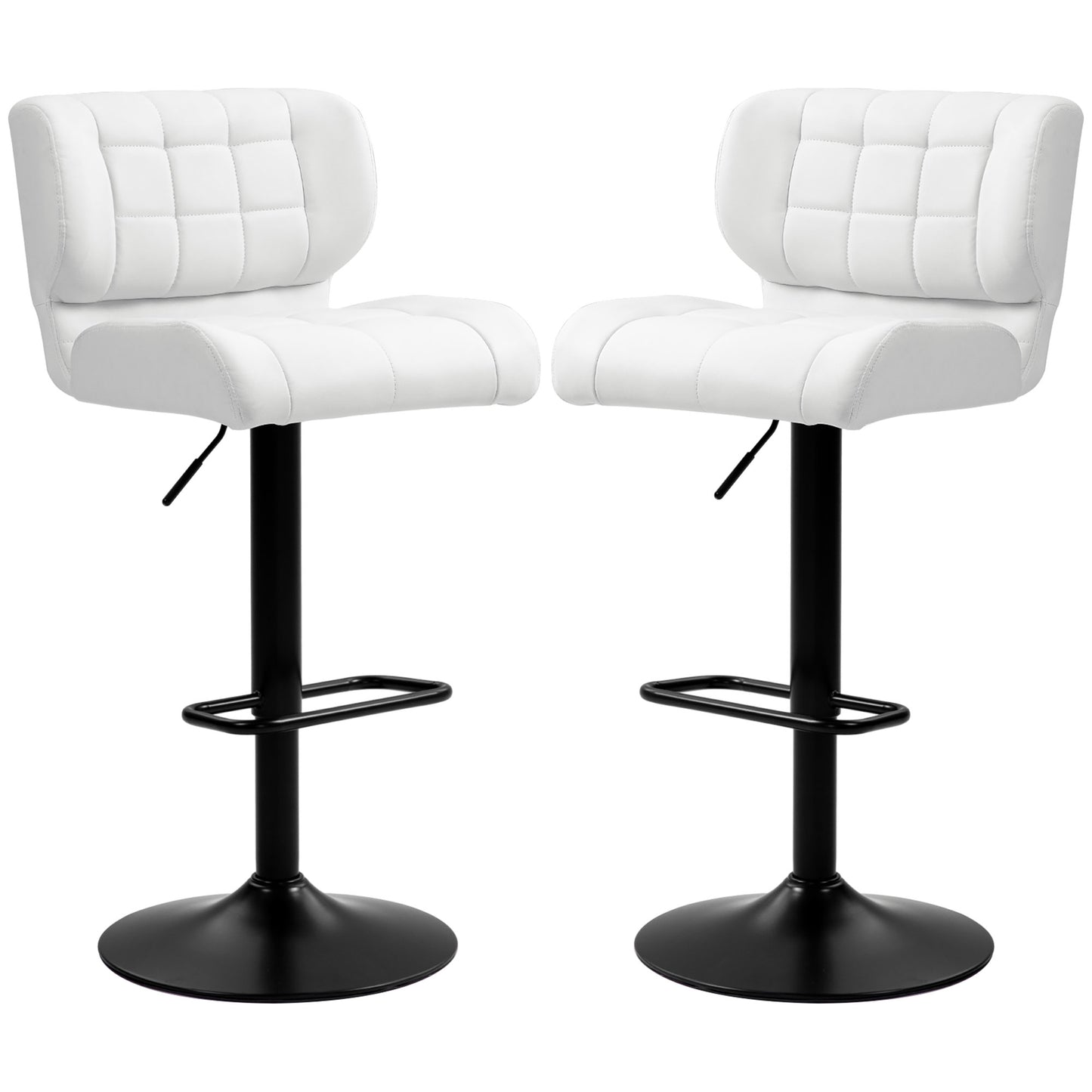 Adjustable Height Swivel Bar Stools with Tufted PU Leather, White (Set of 2)