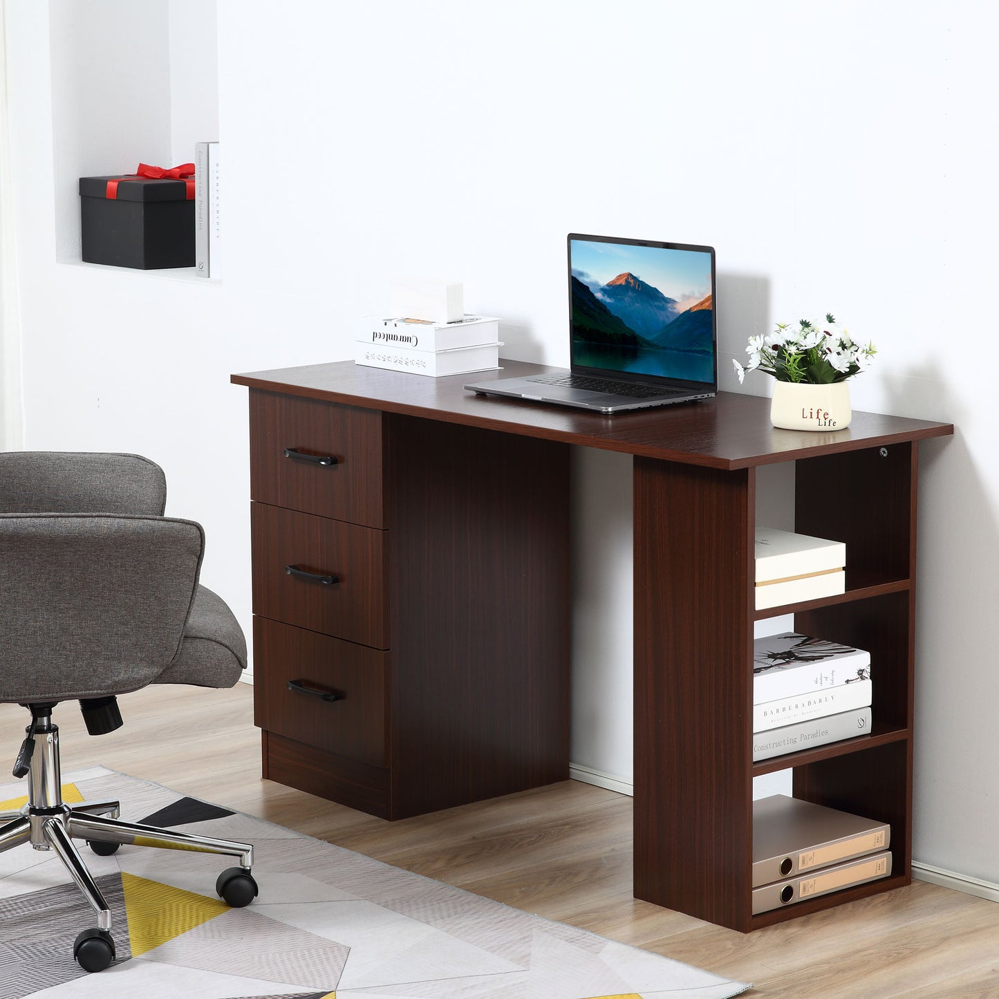 Home Office Desk with Storage Shelves & Drawers