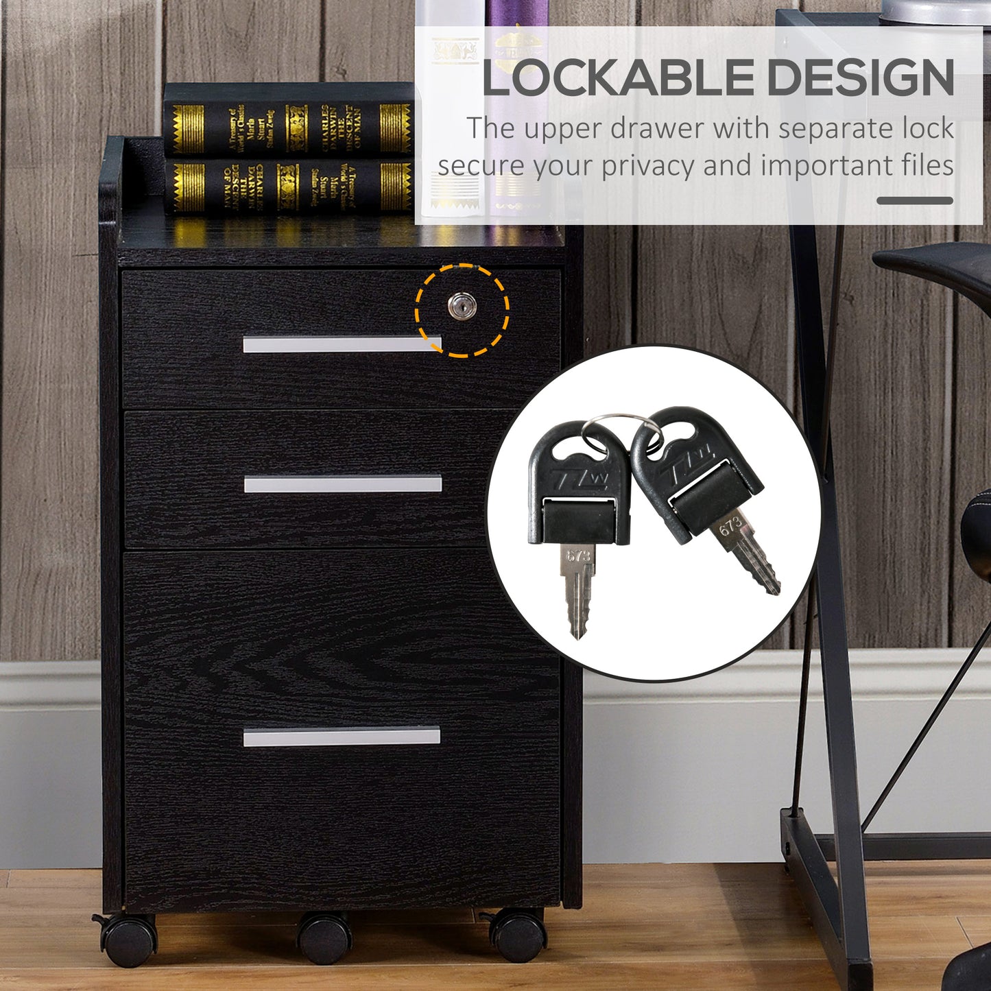 Mobile Under Desk File Cabinet with Lock and Wheels