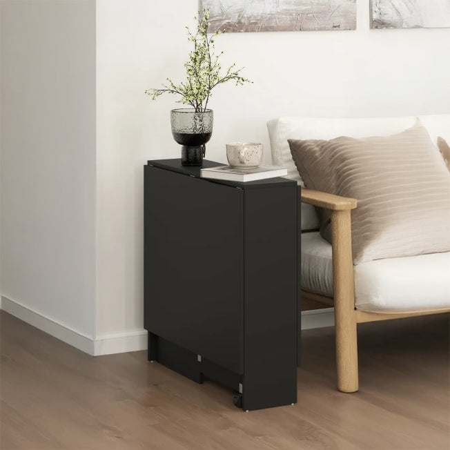 Extendable Dining Table with Storage Shelves and Rolling Wheels - Black