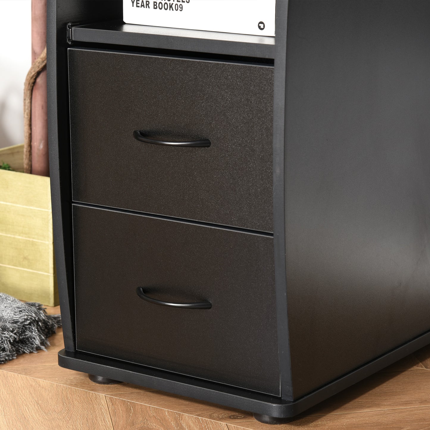 Computer Desk with Keyboard Tray and Storage Drawers, Home Office Workstation, Black