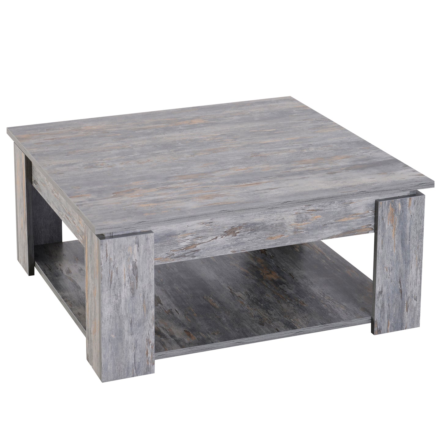 Modern Square Coffee Table with Storage Shelf - Grey