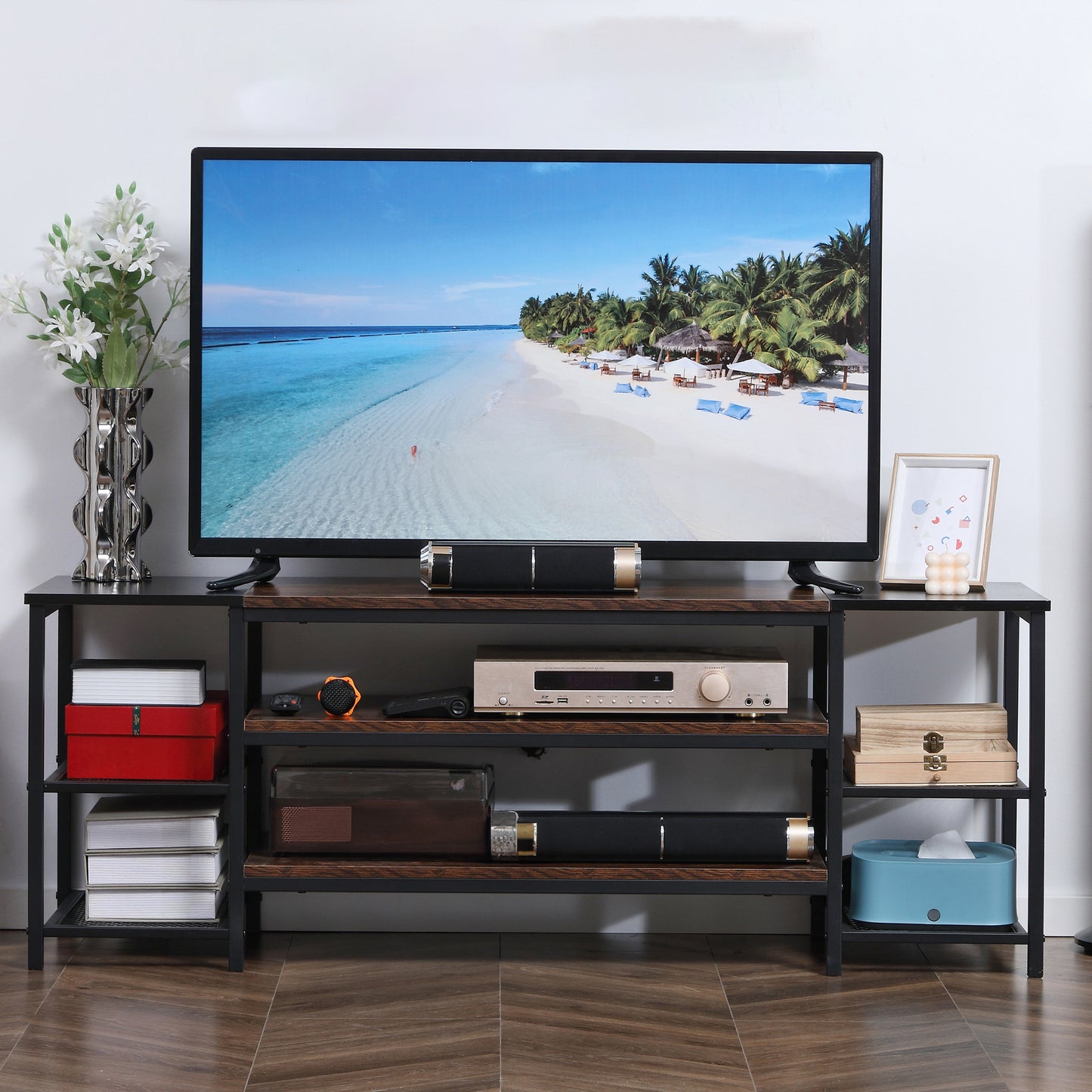 Industrial Open Shelf TV Stand for 65" TVs