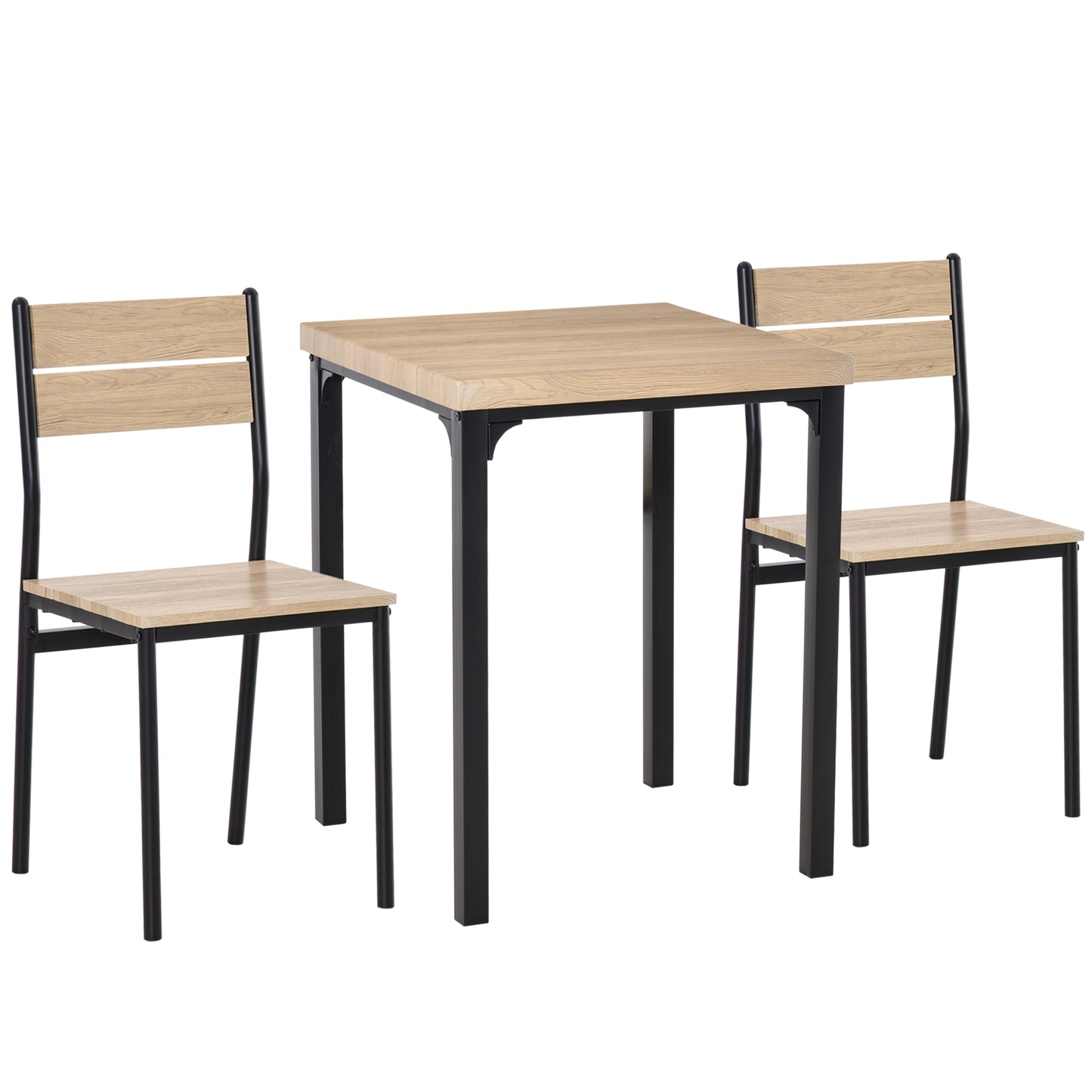 3-Piece Wooden Dining Set with Industrial Metal Frame - Natural Wood