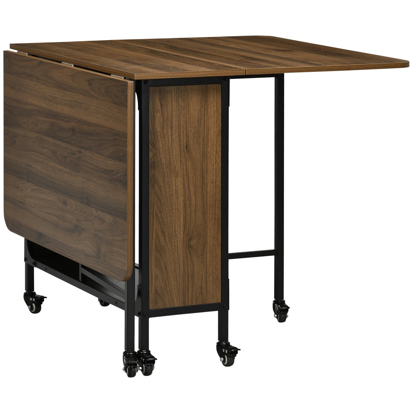 Folding Dining Table with Storage Shelf and 6 Wheels - Light Brown