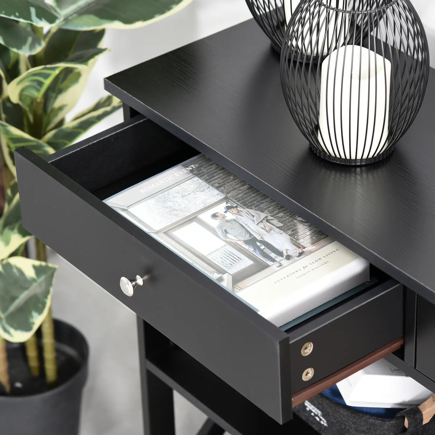 39" Console Table with X-Frame Design and Storage Drawers, Black