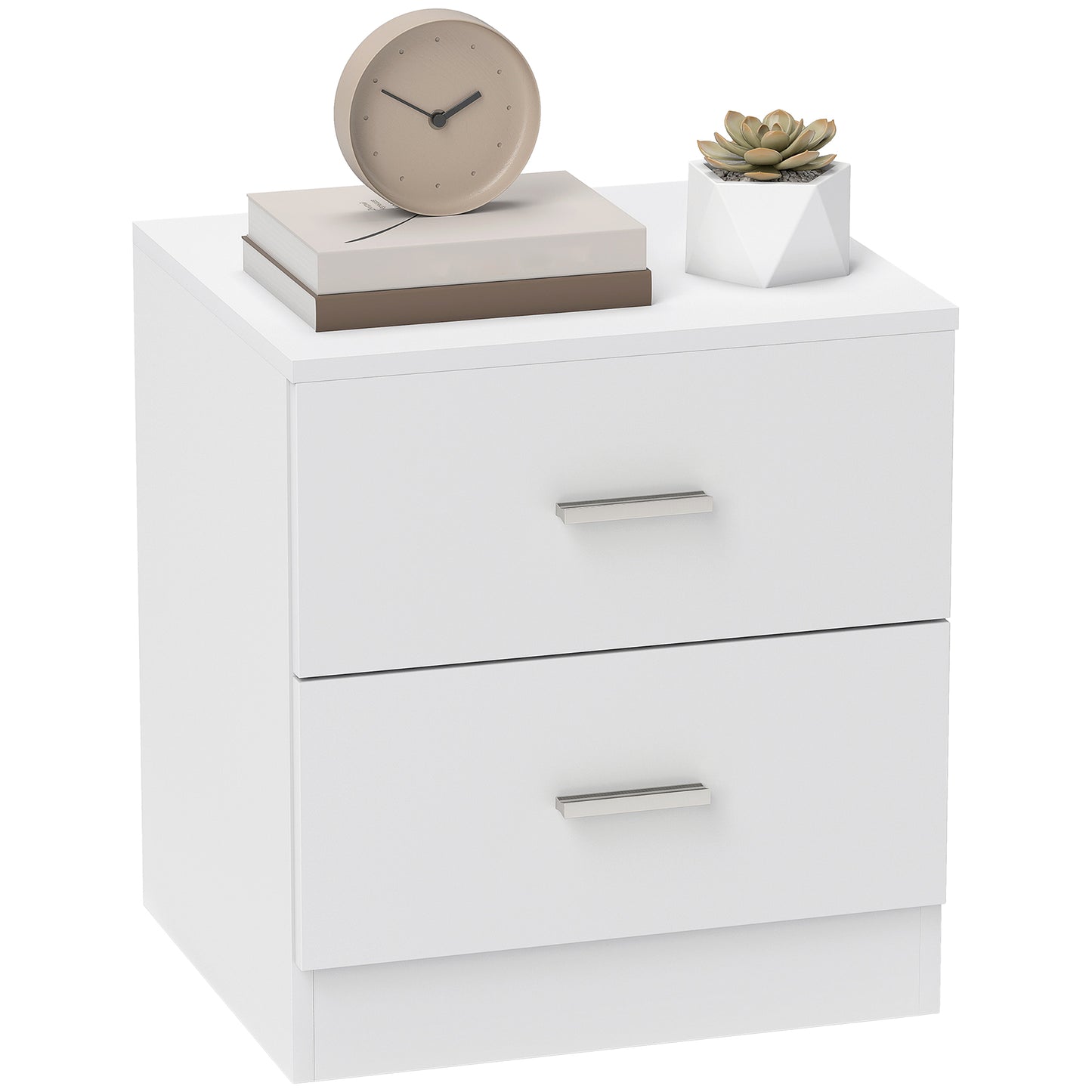 Modern Bedside Table with 2 Storage Drawers, White