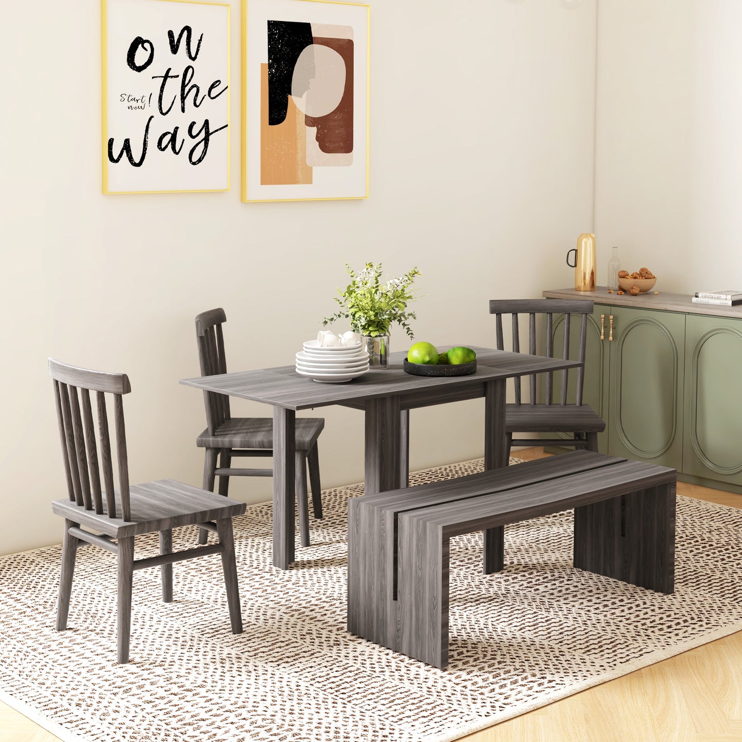 Folding Drop Leaf Dining Table for Small Spaces - Gray