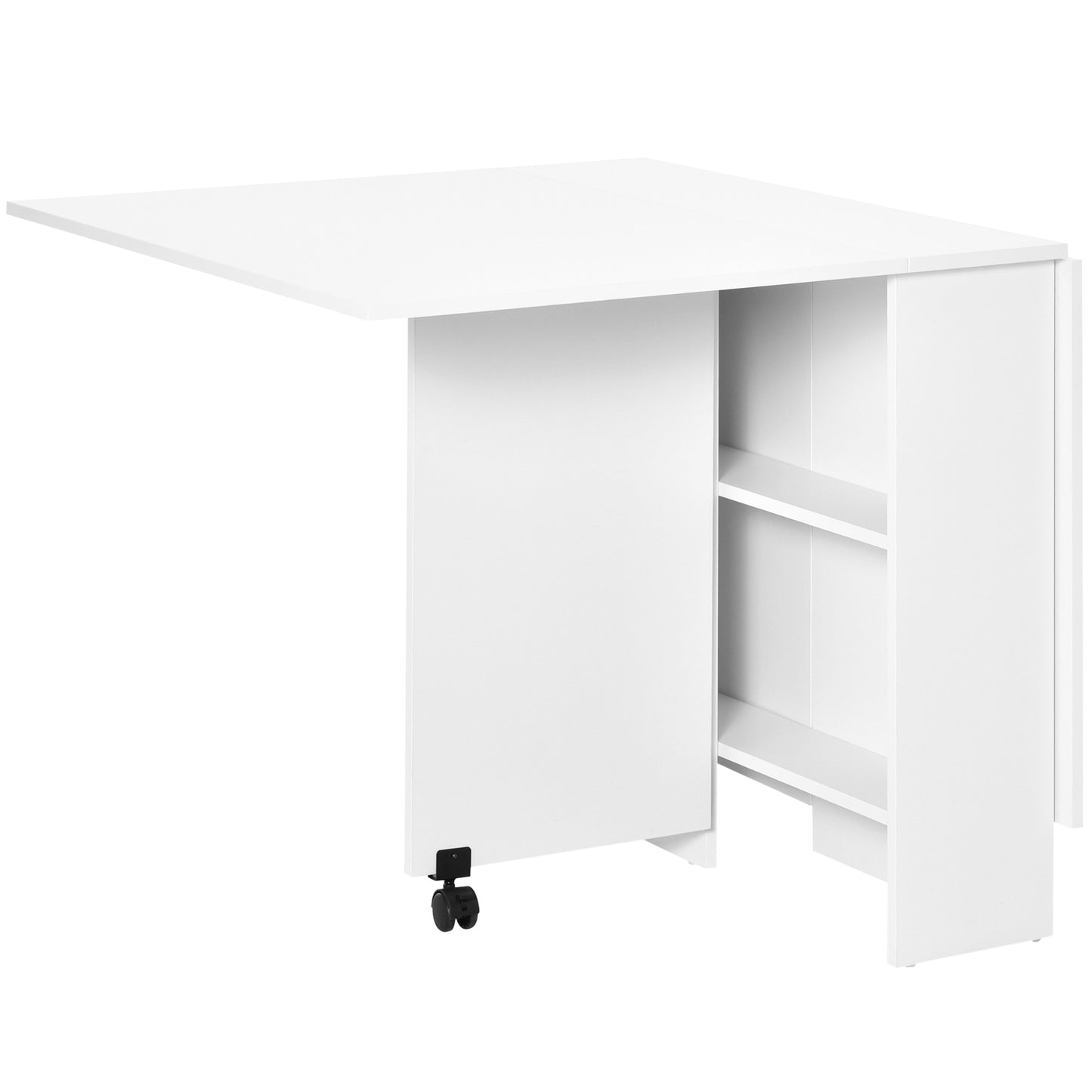 Extendable Dining Table with Storage Shelves and Rolling Wheels