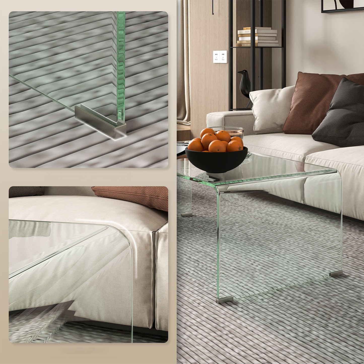 Modern One-Piece Molded Glass Coffee Table - Clear