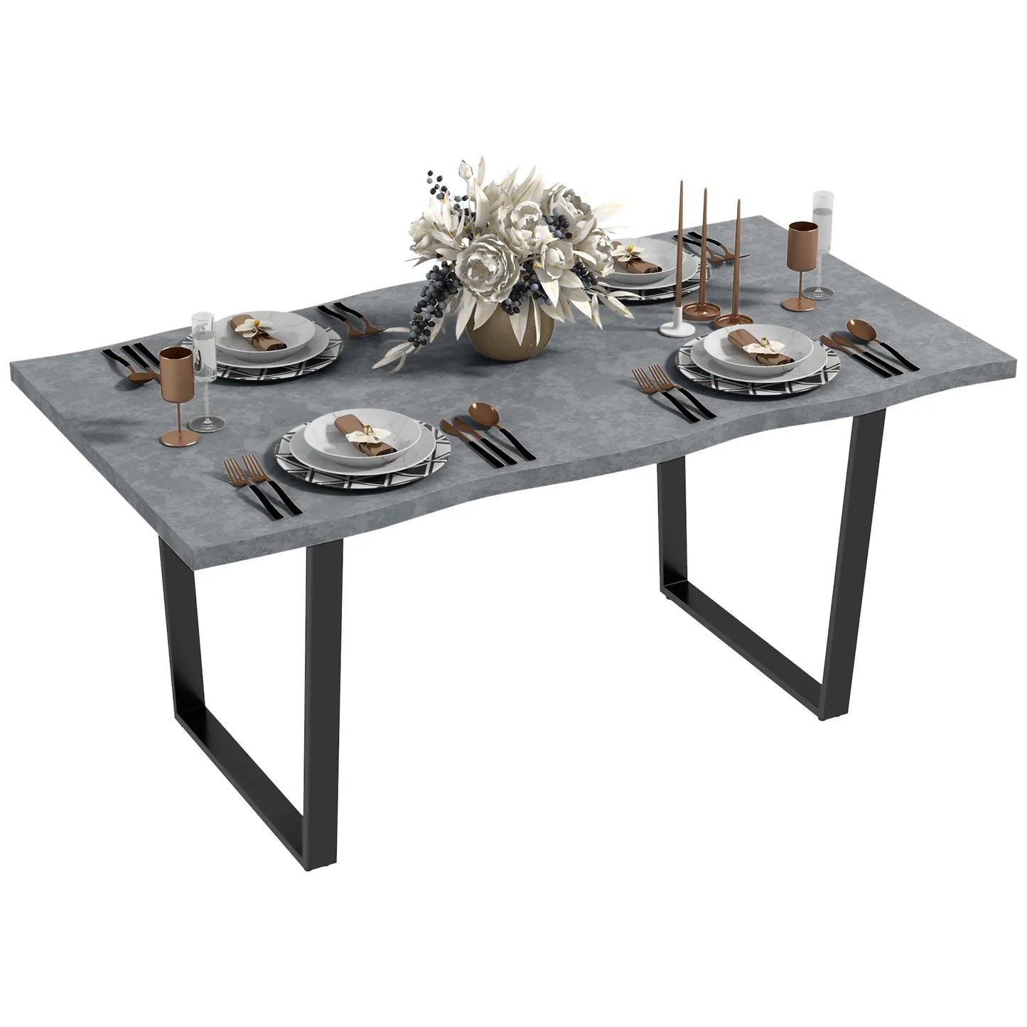 63" Industrial Dining Table with Wave Edge and Steel Legs - Cement Gray