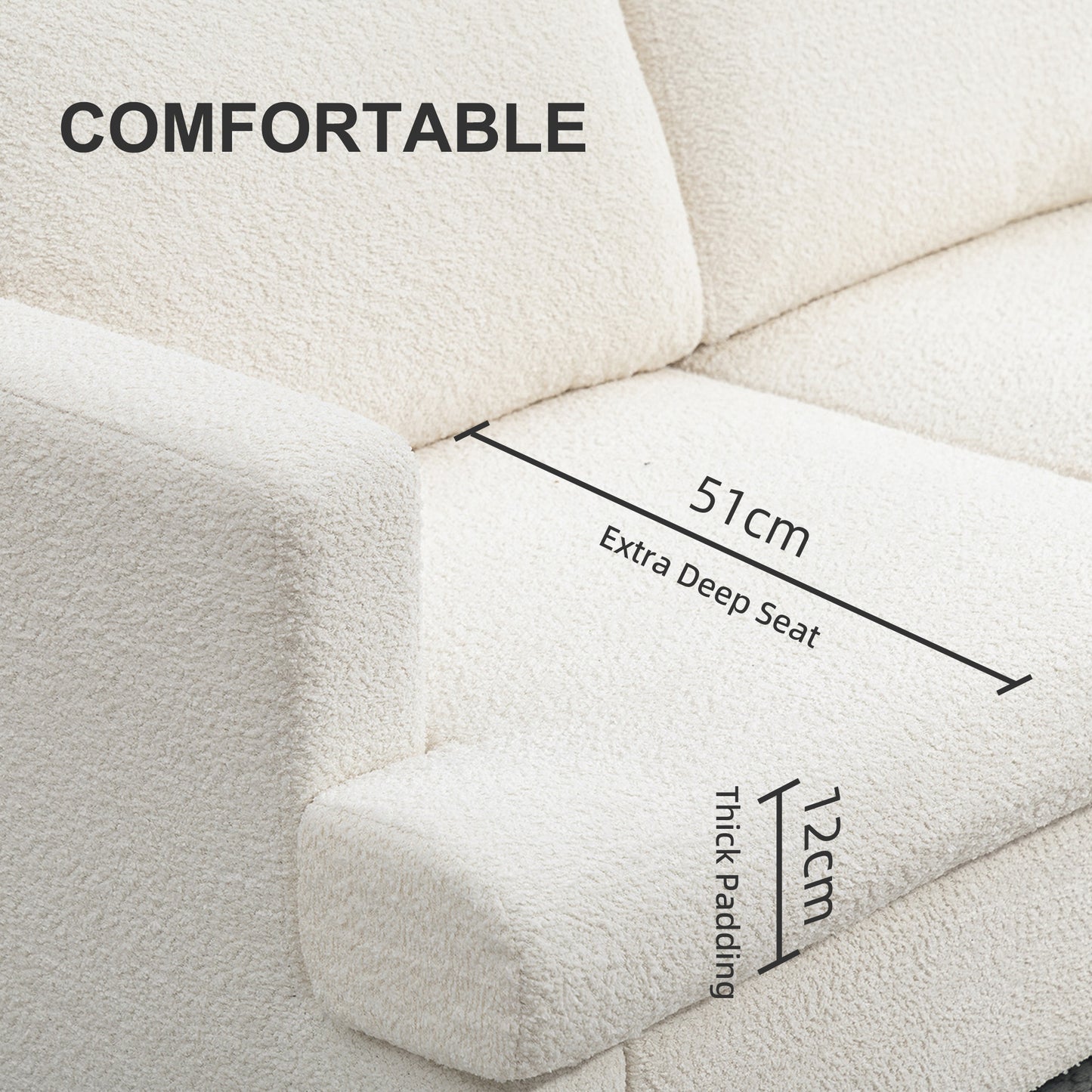Chenille 2-Seater Loveseat with Removable Cushions - Cream White