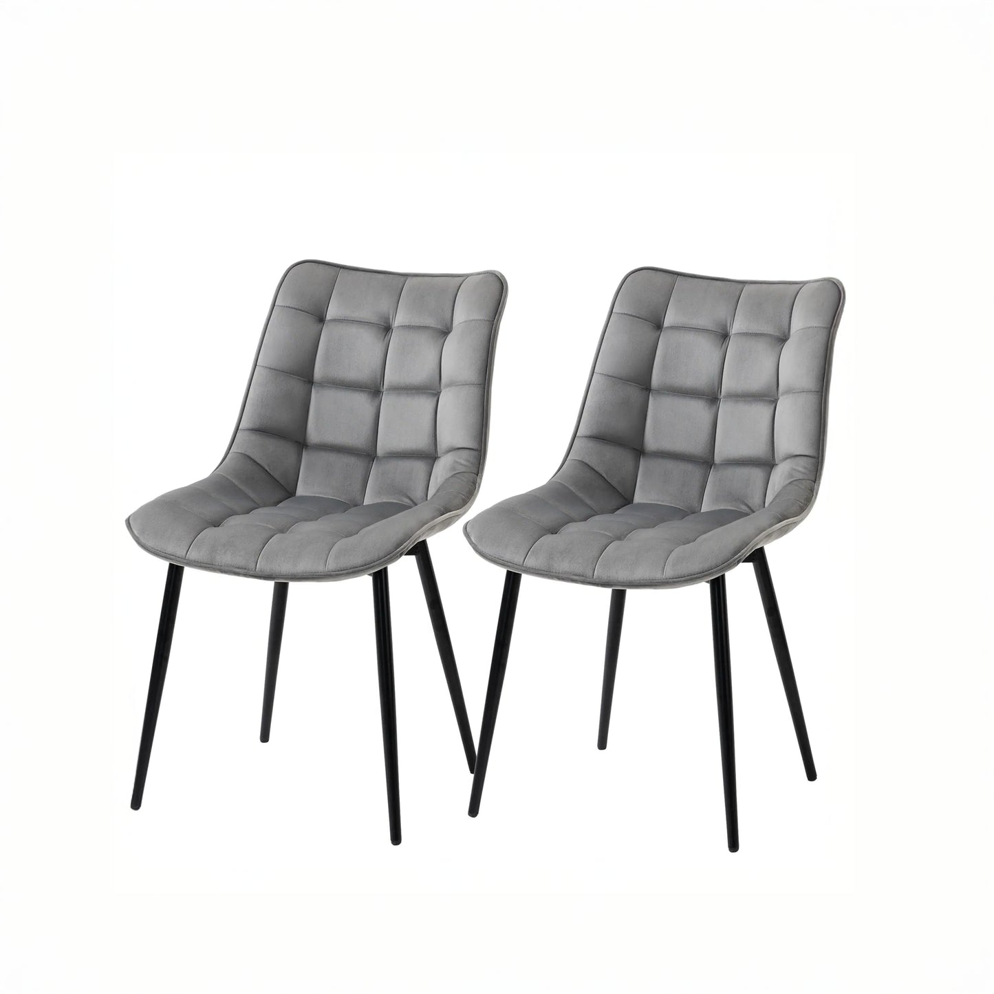 Velvet-Touch Upholstered Lounge Chairs with Metal Legs, Grey (Set of 2)