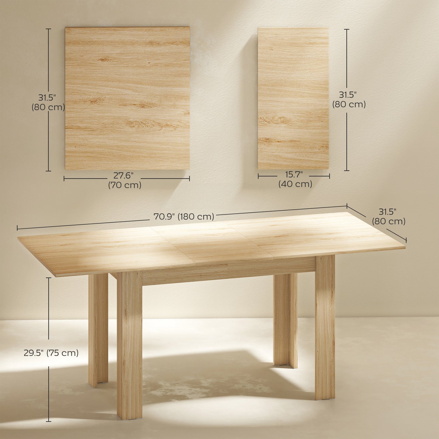 Modern Extendable Dining Table for 6-8 People - Natural Wood