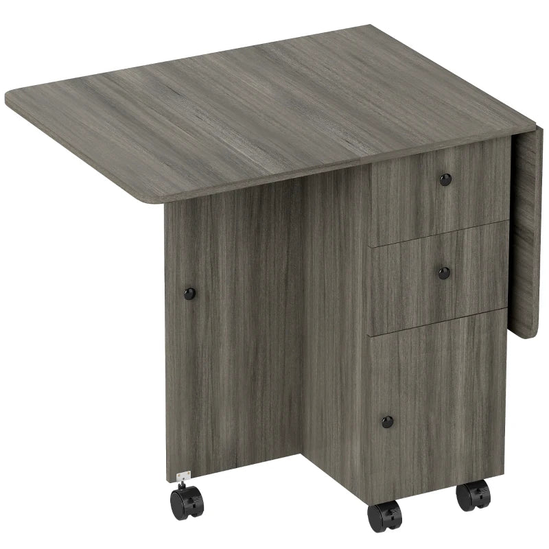 Rolling Dining Table with Storage Drawers and Cabinet - Gray