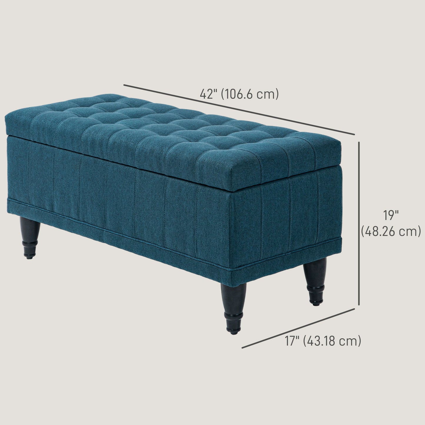Linen Fabric Storage Bench with Button Tufted Design, Blue