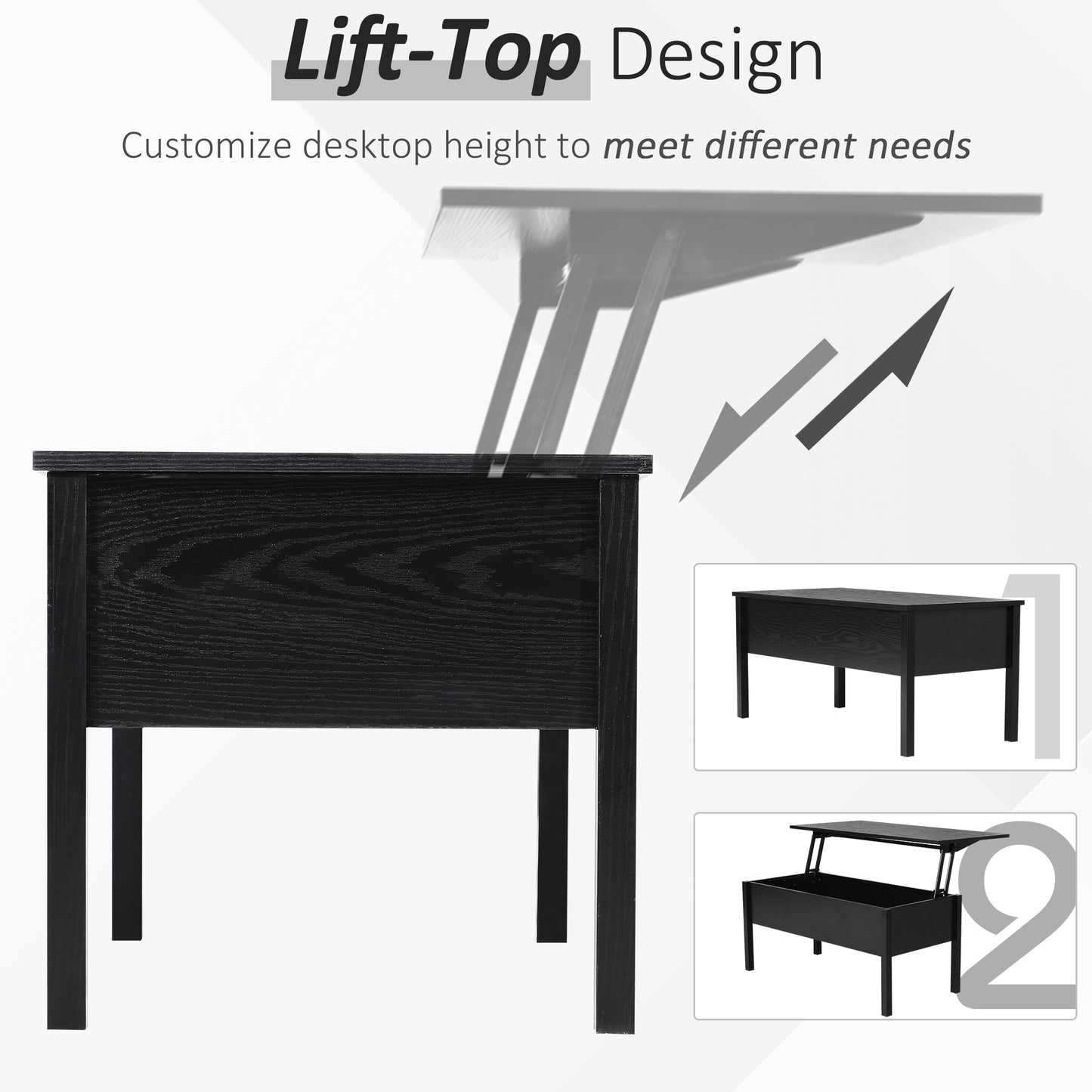 39" Lift Top Coffee Table with Hidden Storage, Black