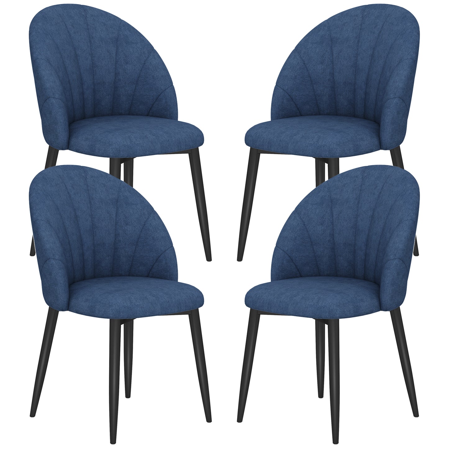 Upholstered Dining Chairs with Shell Backrest and Metal Legs, Blue (Set of 4)