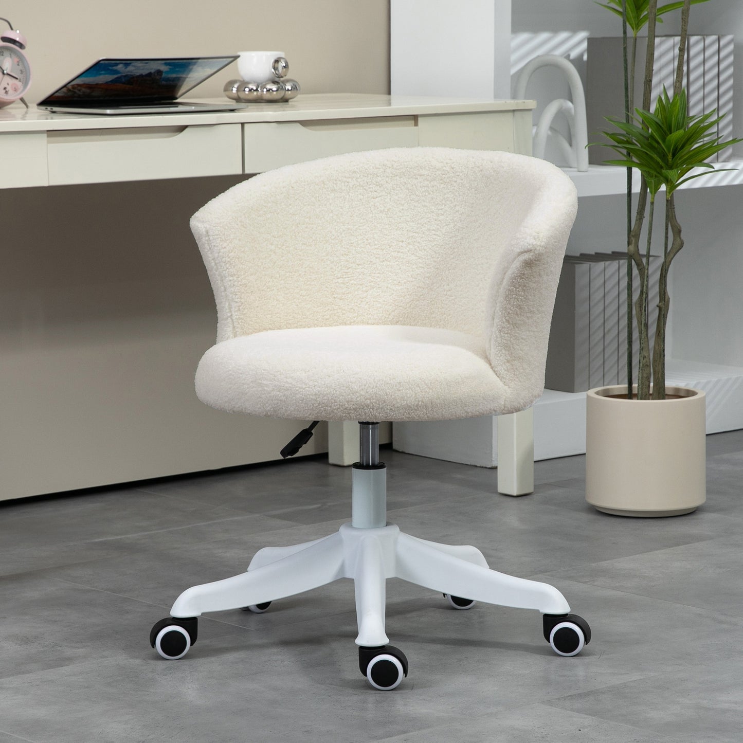 Fluffy Armless Office Chair with Adjustable Height - White